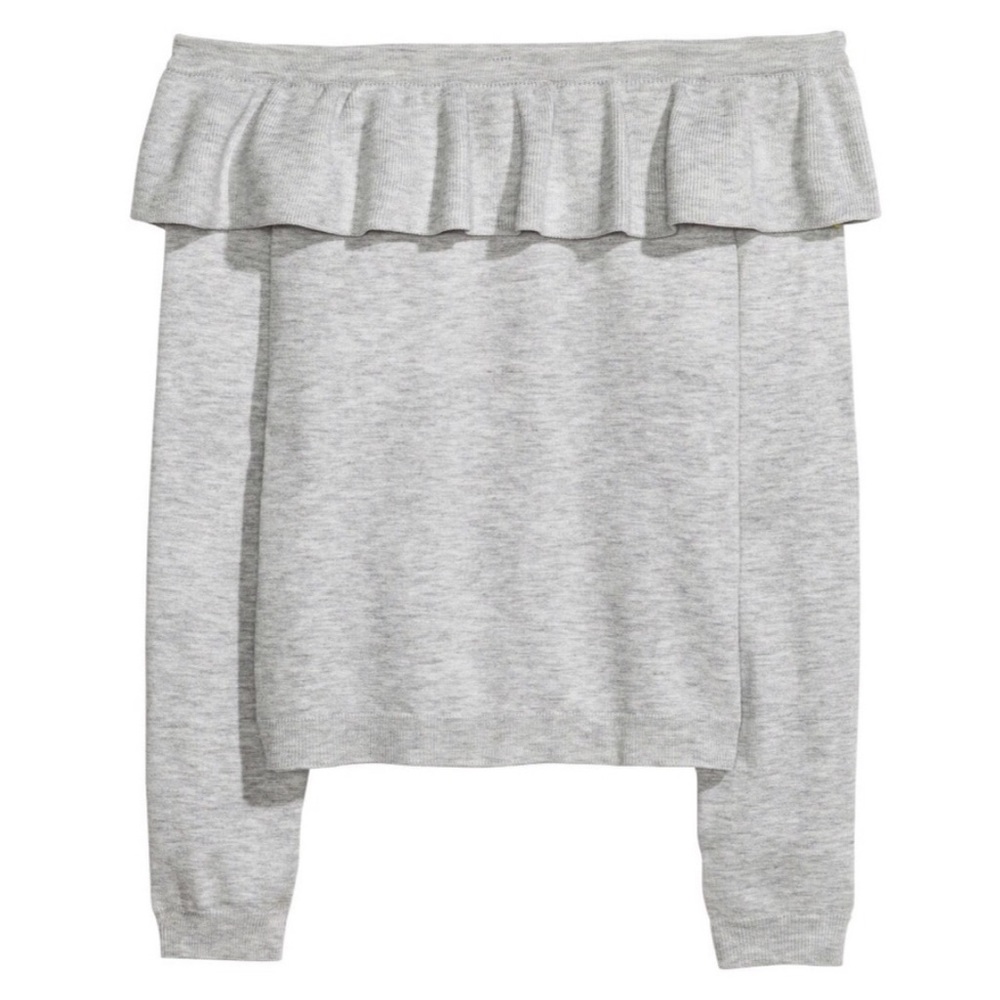 H&M Dividend gray ruffle off shoulder sweater